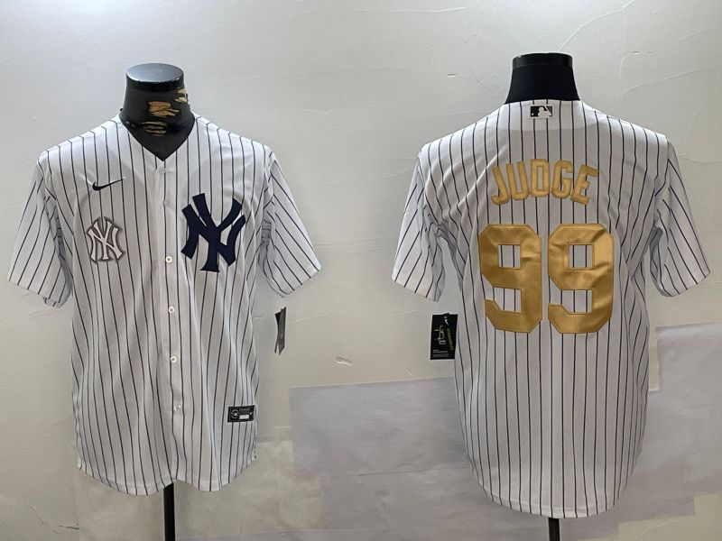 Men New York Yankees #99 Judge White Stripe Fashion Nike 2024 MLB Jersey style 16